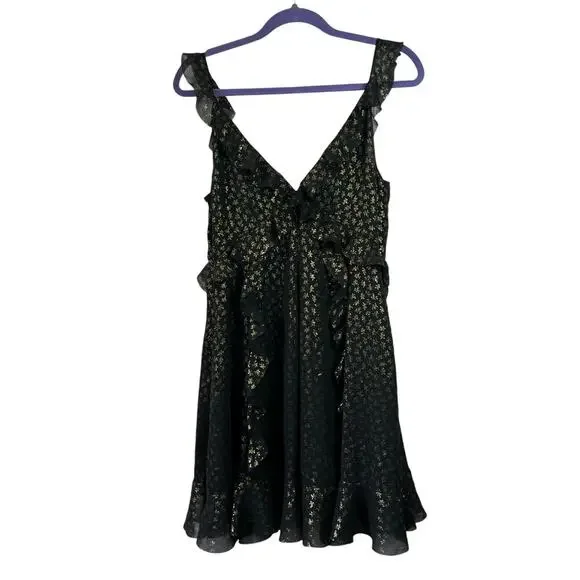All Saints Derrell Black & Gold Ruffle Dress - Picture 6 of 15